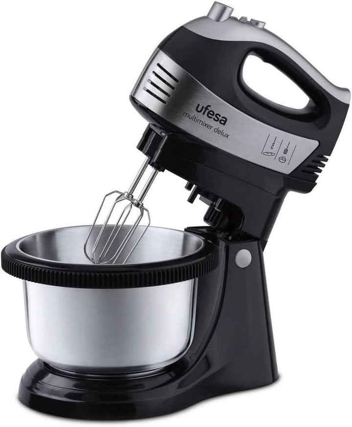Ufesa BV4655 Elektrischer Handrührer Mit Rührschüssel |Küchenmaschine – Knetmaschine - 400 Watt – 2 in 1 Funktion| 5 Geschwindigkeitsstufen – Turbo | 2 Knethaken -2 Schneebesen | Soft-Touch-Griff Mama si Copilul Naty Shop Teigmischer 500W Mit Schüssel