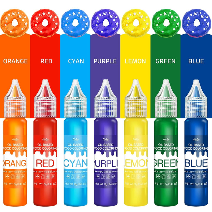 Colorant alimentar liposolubil - Colorant alimentar pe bază de ulei în culorile curcubeului pentru ciocolată, dulciuri, prăjituri, copt - Colorant alimentar concentrat pentru decorarea torturilor, cremă de unt, fondant - 12g fiecare
