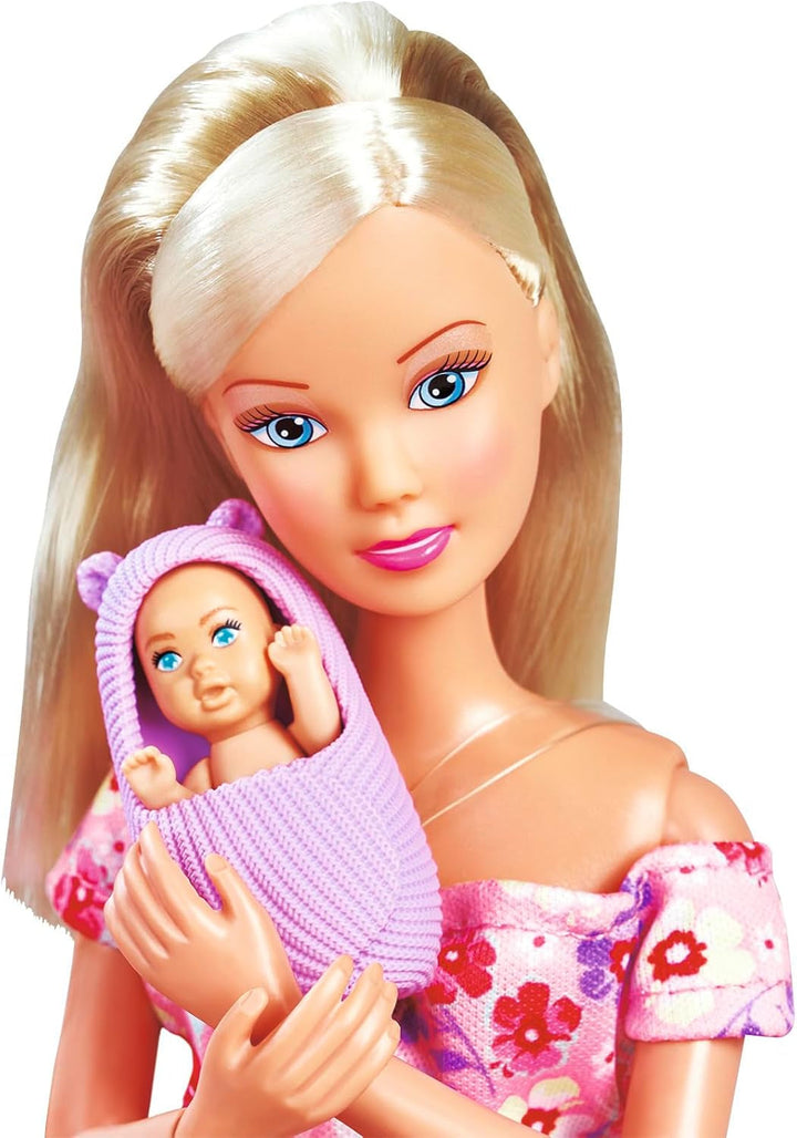 Simba 105733680 Steffi LOVE Doll Hello Baby (29 Cm) - Păpușă de joacă gravidă cu burtă în creștere, păpușă și accesorii - jucărie pentru copii pentru fete și băieți de la 3 ani, negru Papusi Naty Shop