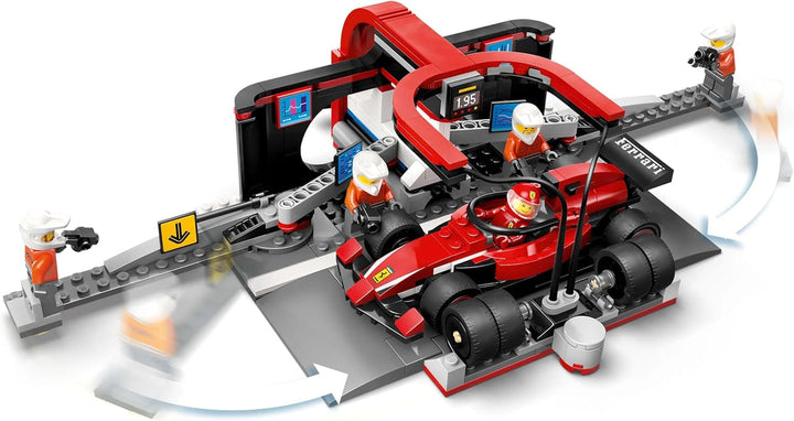 LEGO City F1 Pit Stop cu echipa și Ferrari Speedster - Set Formula 1 Pit Stop cu 1 pilot de curse și 4 minifigurine mecanice - Jucărie pentru mașini de curse pentru băieți și fete peste 6 ani - 60443 Seturi de constructie Besuche den LEGO-Store