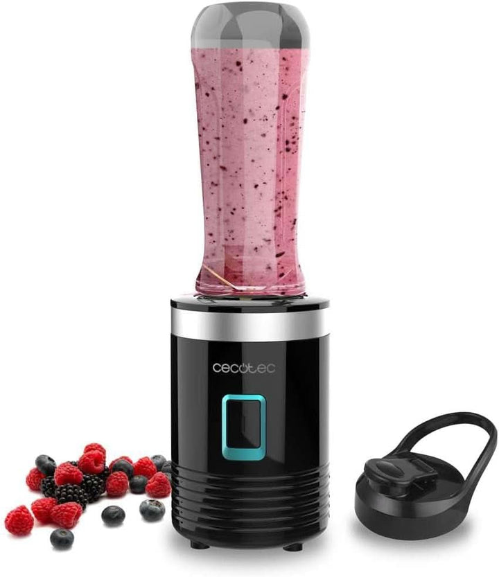 Cecotec Tragbarer Einzelstandmixer Power Titanium 300 Easygo. 350W, Zerkleinert Eis, 4 Klingen Mit Schwarzer Titanbeschichtung, Inklusive 2 Kühlröhren, 2 Tragbaren Bechern Und 2 Deckeln Mama si Copilul Naty Shop Schwarz 500 W