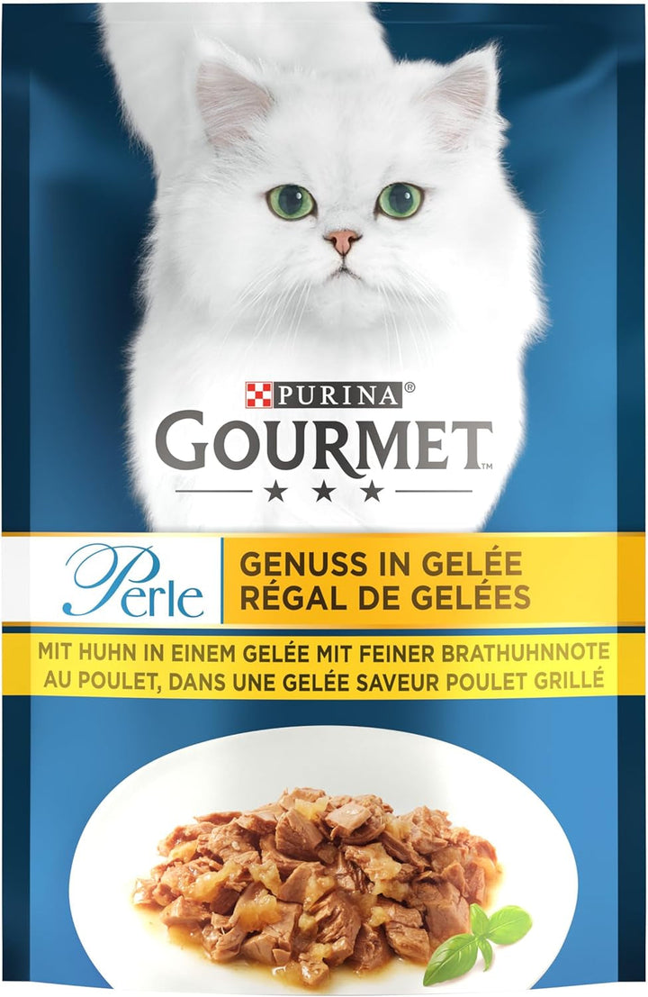 Gourmet Perle Pleasure in Jelly Hrană umedă pentru pisici cu pui și aromă fină de pui prăjit 26Pack (26 X 85G)