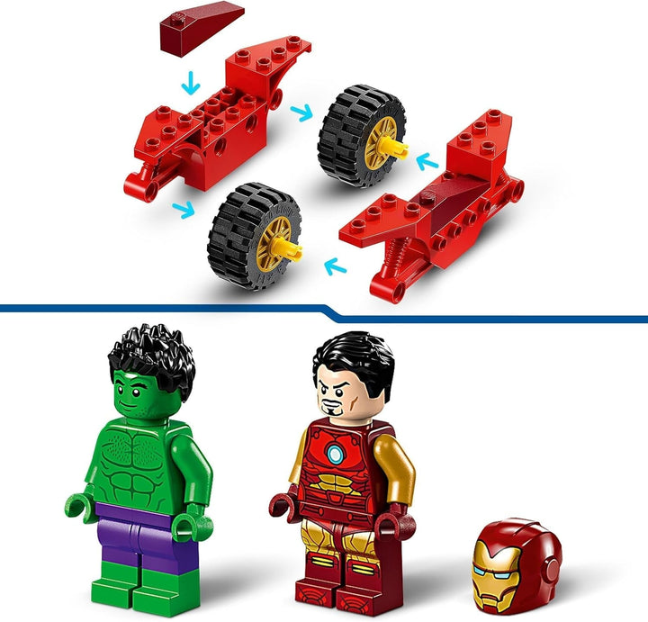 LEGO Marvel Iron Man cu bicicletă și Hulk, jucărie de construit supereroi pentru copii, set de colecționat cu bicicletă și minifigurine, cadou pentru fete și băieți de la 4 ani 76287 Seturi de constructie Besuche den LEGO-Store