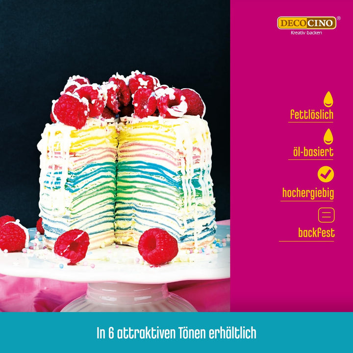 Decocino Pastă de colorare liposolubilă Set de 6 – 6 x 15 g – Coloranți alimentari în roșu, alb, verde, galben, albastru și negru, ideali pentru colorarea prăjiturilor, fondantului și cremelor – Fără azo și gluten