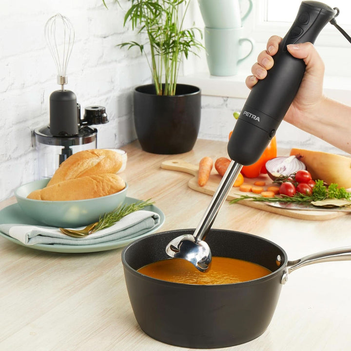 Petra PT2827BMBLKVDE 3-In-1 Mixer – Bpa-Freie Anbauteile, 500Ml-Schüssel, 700Ml-Becher, Schneebesen, Mixen, Zerkleinern, 2 Geschwindigkeiten, Edelstahlklingen, Für Babynahrung, Smoothies, Saucen, 350W Mama si Copilul Naty Shop