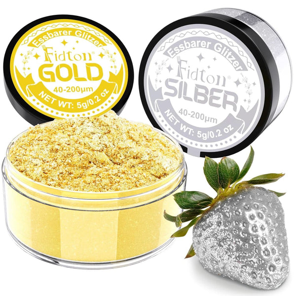 Glitter comestibil, pudra, 5 grame Glitter Naty Shop Auriu si Argintiu