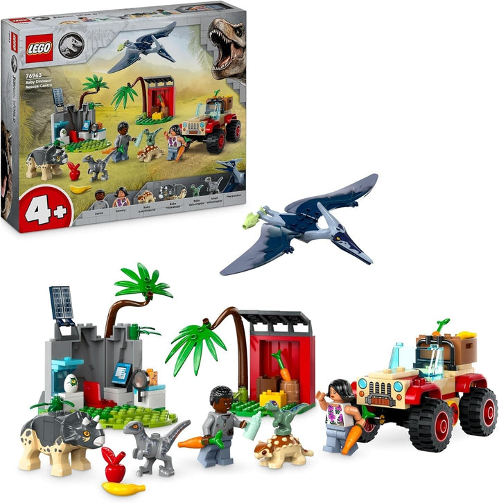LEGO Jurassic World Rescue Centre for Baby Dinosaurs, set cu figurine mici de dinozauri, inclusiv Triceratops, Ankylosaurus și Velociraptor, cadou de construcție pentru băieți și fete de la 4 ani 76963 Seturi de constructie Besuche den LEGO-Store Singur