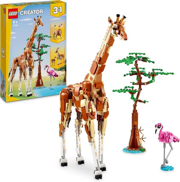 LEGO Creator 3In1 Animal Safari, set creativ cu figurine de animale, 3 opțiuni de construcție: Girafă de jucărie, gazelă și leu, animale de jucărie pentru fete și băieți, cadou natural pentru copii cu vârsta de 9+ 31150 Seturi de constructie Besuche den LEGO-Store Singur