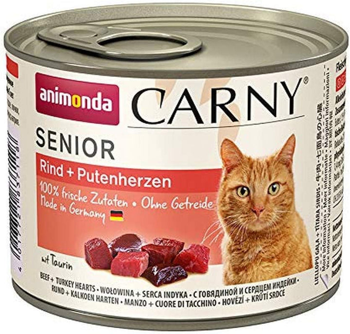 Carny Cat Wet Food Senior Beef + Chicken + Cheese (6 X 200G), hrană umedă pentru pisici de la Animonda fără cereale și zahăr pentru pisici de la 7 ani cu ingrediente proaspete și cărnoase