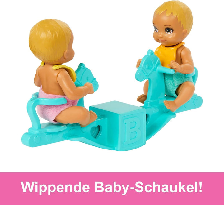 Păpușă Barbie Skipper și creșă cu accesorii, include păpuși gemene, 1 pătuț, 1 leagăn, 1 balansoar și multe altele, HXM99 Papusi Naty Shop