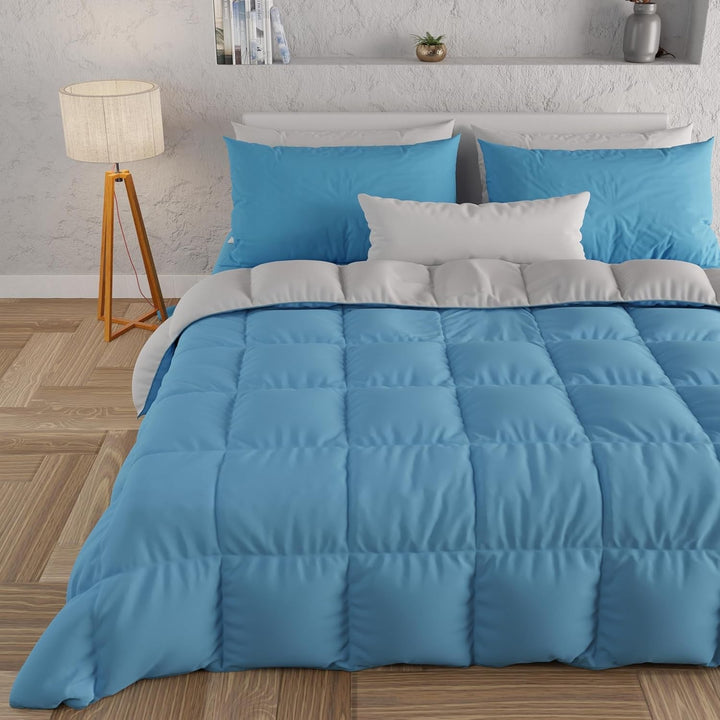 PETTI Artigiani Italiani - Cuvertură de iarnă pentru pat dublu, maxi, monocoloră, față-verso, alb, gri, 100% Made in Italy Plapumi si pilote Naty Shop Albastru deschis Gri Una Piazza E Mezza