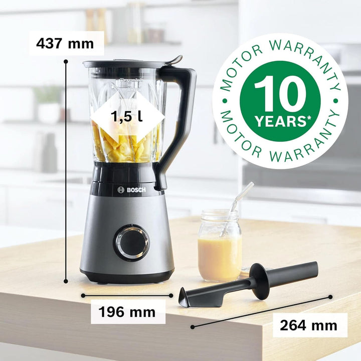Bosch Standmixer Vitapower Serie 4 MMB6172S, Edelstahl-Klingen, 1,5L Thermosafe Glasbehälter, Stopfer, Spülmaschinengeeignete Teile, 30,000 U/Min, 1200 W, Silber Mama si Copilul Naty Shop