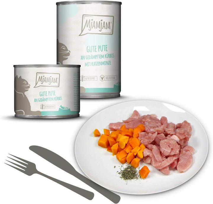 Mjamjam - Hrană umedă premium pentru pisici - Mono Pack I - cu pui și curcan, pachet de 6 (6 X 800 G), fără cereale cu extra carne