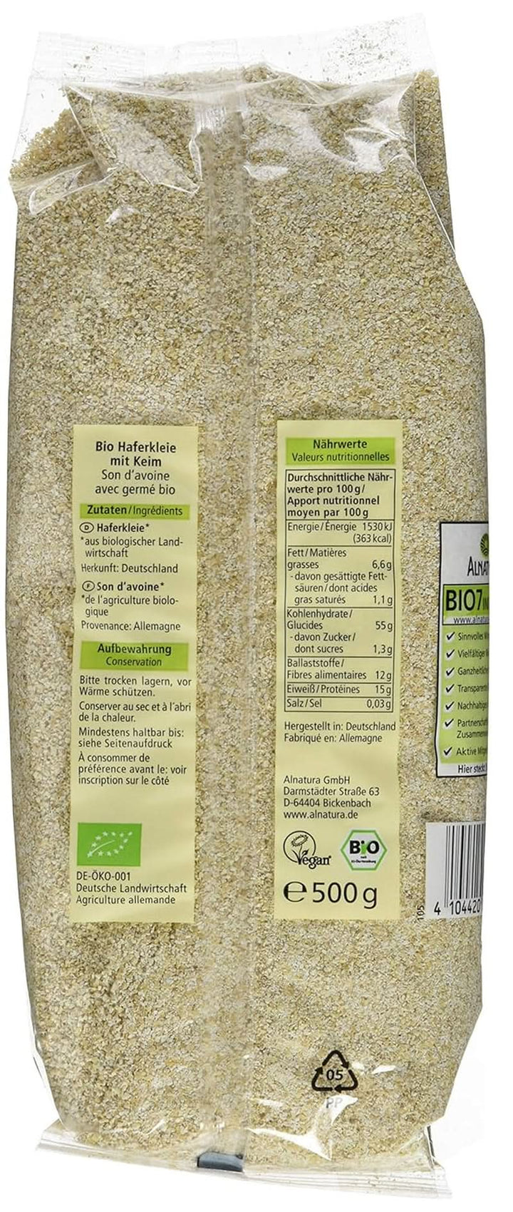 Tărâțe organice de ovăz cu germeni, 500 grame Cereale Naty Shop