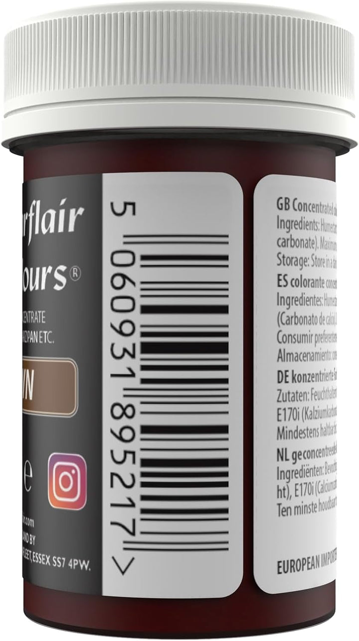 Pastă de colorant alimentar Sugarflair maro, colorant alimentar pastelat foarte concentrat pentru cremă de unt, pastă de zahăr, glazură regală, decorațiuni pentru torturi și multe altele! Colorant alimentar vibrant! - 25 g
