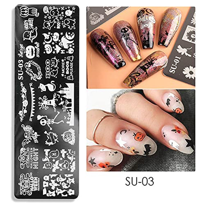 JMEOWIO Nagel Stamping Schablone Halloween 6 Stück Nagelstempel Schablone Nail Art Dekoration Nageldesign Zubehör Böse Gruselige Kürbis-Geisterhexe