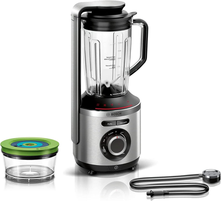 Bosch Vakuum-Standmixer Vitapower Serie 8 MMBV621M, Starke Mixleistung, Vitaminschonende Zubereitung, 4 Automatikprogramme, Vakuum-Togo Flasche, 37,000 U/Min, 1000 W, Silber Mama si Copilul Naty Shop Single Vakuum-Frischhaltedose