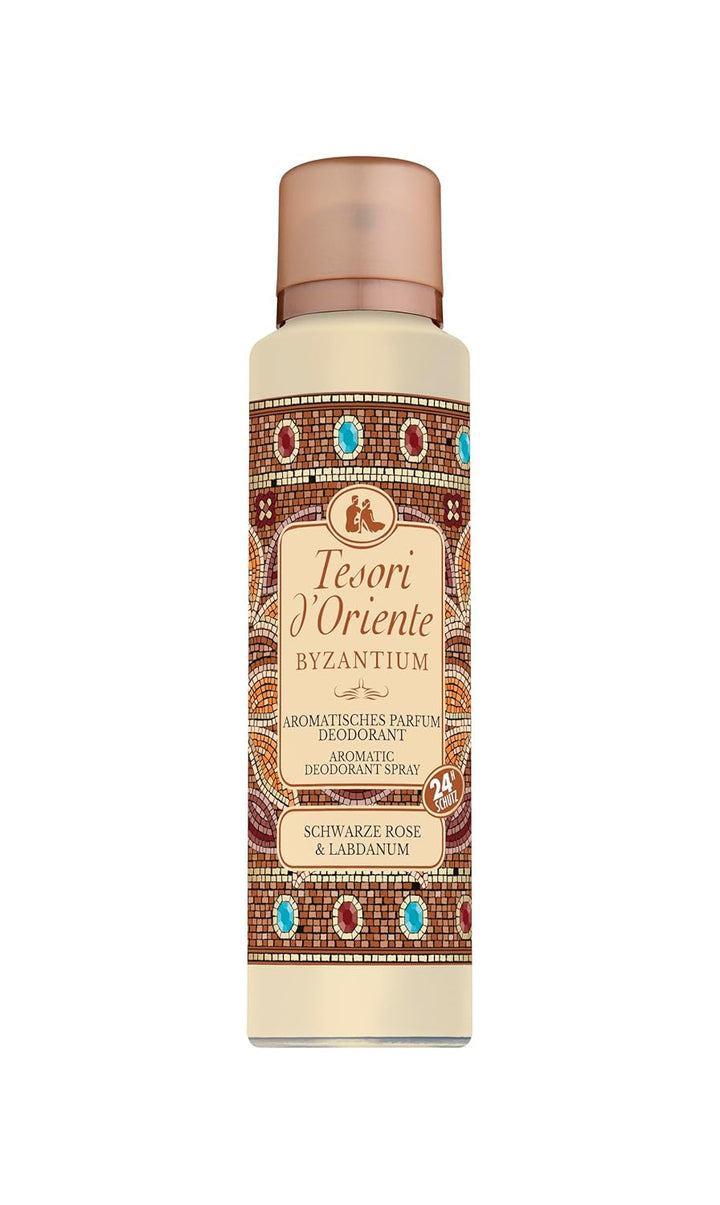 Deodorant parfumat aromatic TESORI D'ORIENTE „Byzantium” 150 ml, cu trandafir negru și labdanum, protecție 24 de ore, ritual de wellness pentru corp și simțuri
