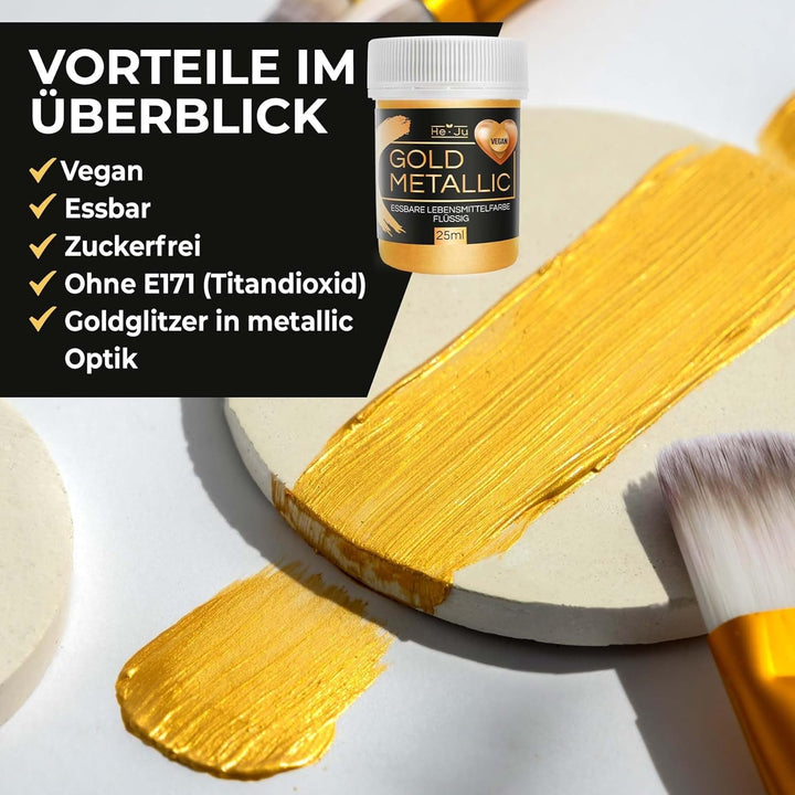 Colorant alimentar lichid auriu metalic He-Ju 25ml, sclipici comestibil pentru băuturi și alimente (auriu metalic, 25ml)
