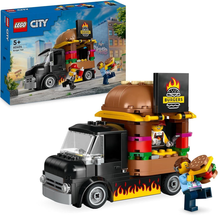 LEGO City Burger Truck, set de construcție cu mașină de jucărie pentru copii de 5 ani, minifigurină Food Truck și accesorii, cadou distractiv pentru băieți și fete 60404 Seturi de constructie Besuche den LEGO-Store Singur
