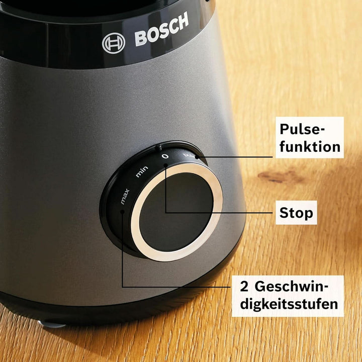 Bosch Standmixer Vitapower Serie 4 MMB6174SN, Verbesserte Version, Hochwertige Edelstahl-Klingen, 1,5L Glasbehälter, 0,6L To-Go-Flasche, Spülmaschinenfeste Teile, 30.000 U/Min, 1200 W, Silber Bucatarie Naty Shop