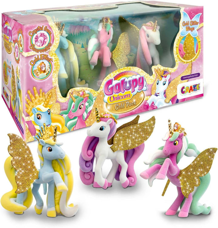 Galuppy Unicorn - 3 package package Unicorn, Unicorn toys, pony figurines with shiny wings and Swarovski crystal