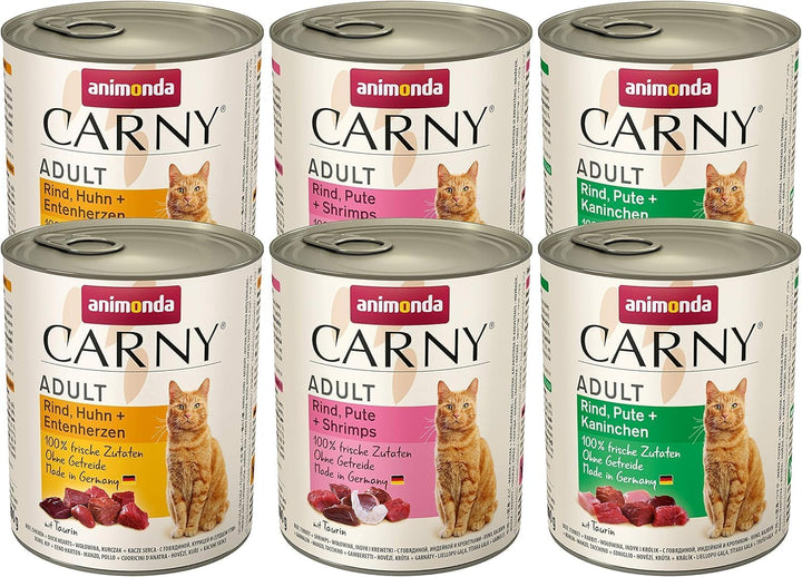 Animonda Carny Adult Hearty Variation (12 X 400 G), hrană umedă pentru pisici adulte, hrană umedă cu 100% ingrediente din carne proaspătă, hrană pentru pisici fără cereale și zahăr