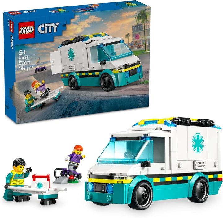 LEGO City Ambulanță - jucărie cu 2 minifigurine (skateboarder și șofer) - jucărie educativă pentru băieți și fete de la 5 ani - idei de cadouri pentru ziua de naștere și de sărbători 60451 Seturi de constructie Besuche den LEGO-Store Titlu implicit