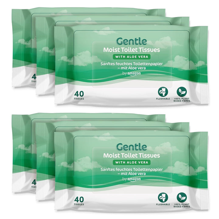 By Amazon Șervețele de toaletă moi, umede, fără miros, fine pentru a trage apa, neparfumate, 240 bucăți (6 pachete a câte 40 bucăți fiecare) (Fostul brand Presto!)