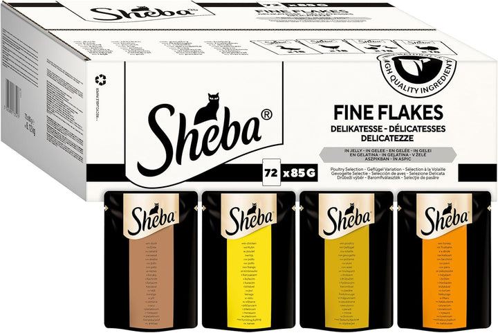 Sheba Delikatesse în jeleu, hrană umedă pentru pisici cu selecție fină de păsări, 40 X 85G