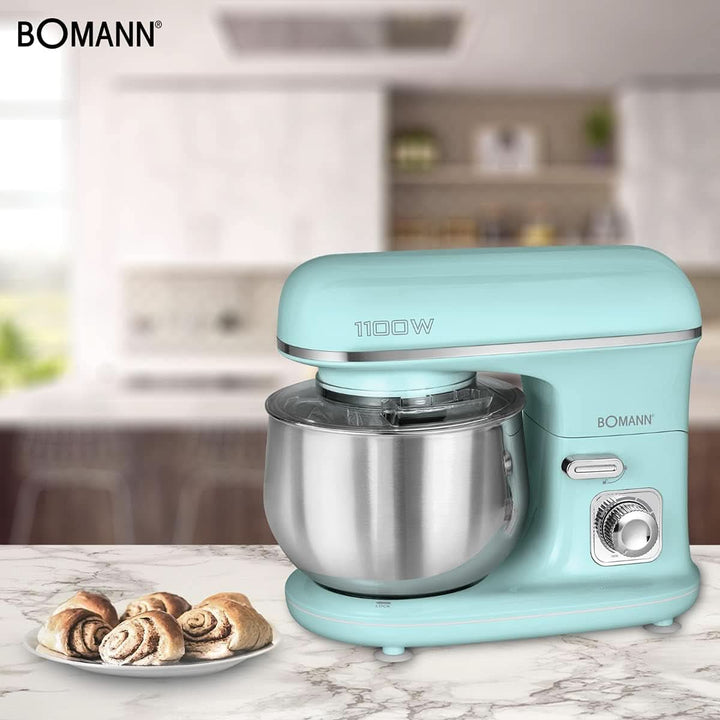 Bomann® Retro Küchenmaschine Zum Backen | Knetmaschine 5L |Starker 1100W Motor | Teigmaschine Inkl. Haken & Schneebesen | Retro Teigknetmaschine Spritzschutz Mit Nachfüllöffnung – KM 6030 CB Mint-Grün Mama si Copilul Naty Shop