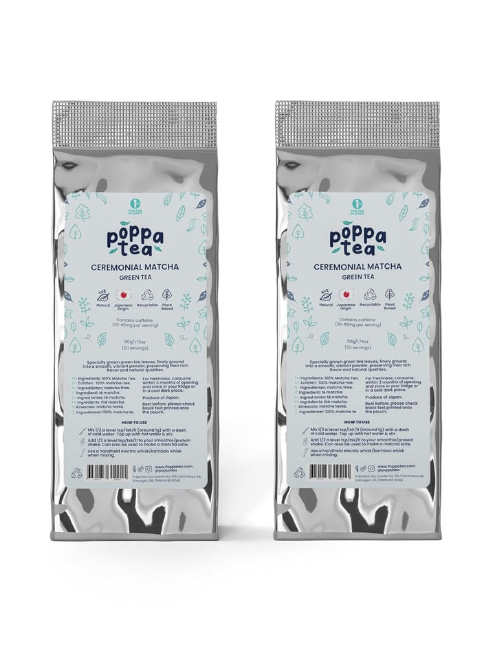 Poppatea Matcha Tea - Ceremonial - Frunze de ceai verde japonez (pungă de reumplere de 50 g, Matcha cu Chai)