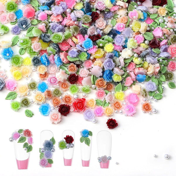 300 Stück Niedlich Blume Nail Charms, 3D Harz Floral Kamelie Rose Nägel Charms Mit Perle, Gemischt Größe Bunte Flower Nägel Deko Für Frauen Nail Art Zubehör