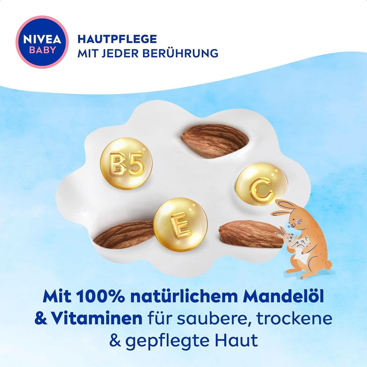 NIVEA BABY Soft & Cream Feuchttücher, Baby Feuchttücher Zur Sanften Reinigung Empfindlicher Babyhaut, Hypoallergene Feuchttücher Für Babys Mit Mandelöl Und Vitaminen (4 X 57 Stück) Naty Shop