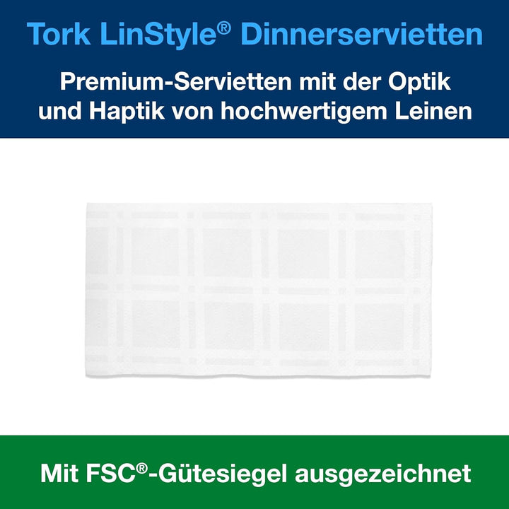 Șervețele de masă Tork Linstyle albe, 1/4 pliere, 19,5 × 19,5 cm, 14 נ50 șervețele, 509410