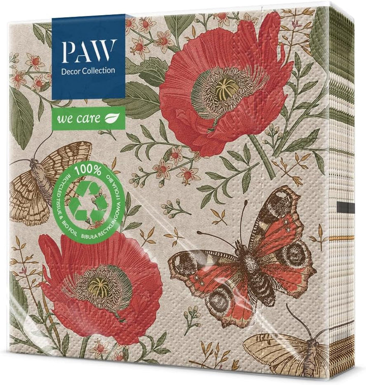 Paw Decor Collection X Paw Decor Collection CM Pappers torkservetter med 3 lager. 20 stycken. Tryckt med vattenbaserade färger. Borddekorationer. Nature, HIRSC, PAW_022022, rådjur, 33 x 33 cm (paket med 3)