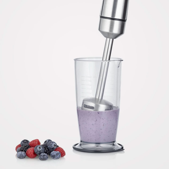 SEVERIN Kabelloser Stabmixer Mit Premium-Set, Abnehmbarer Mixstab, Mit Pürierstab, Multizerkleinerer, Mixbehälter, Kartoffelstampfer & Schneebesen, Schwarz/Edelstahl-Gebürstet, SM 3775 Mama si Copilul Naty Shop