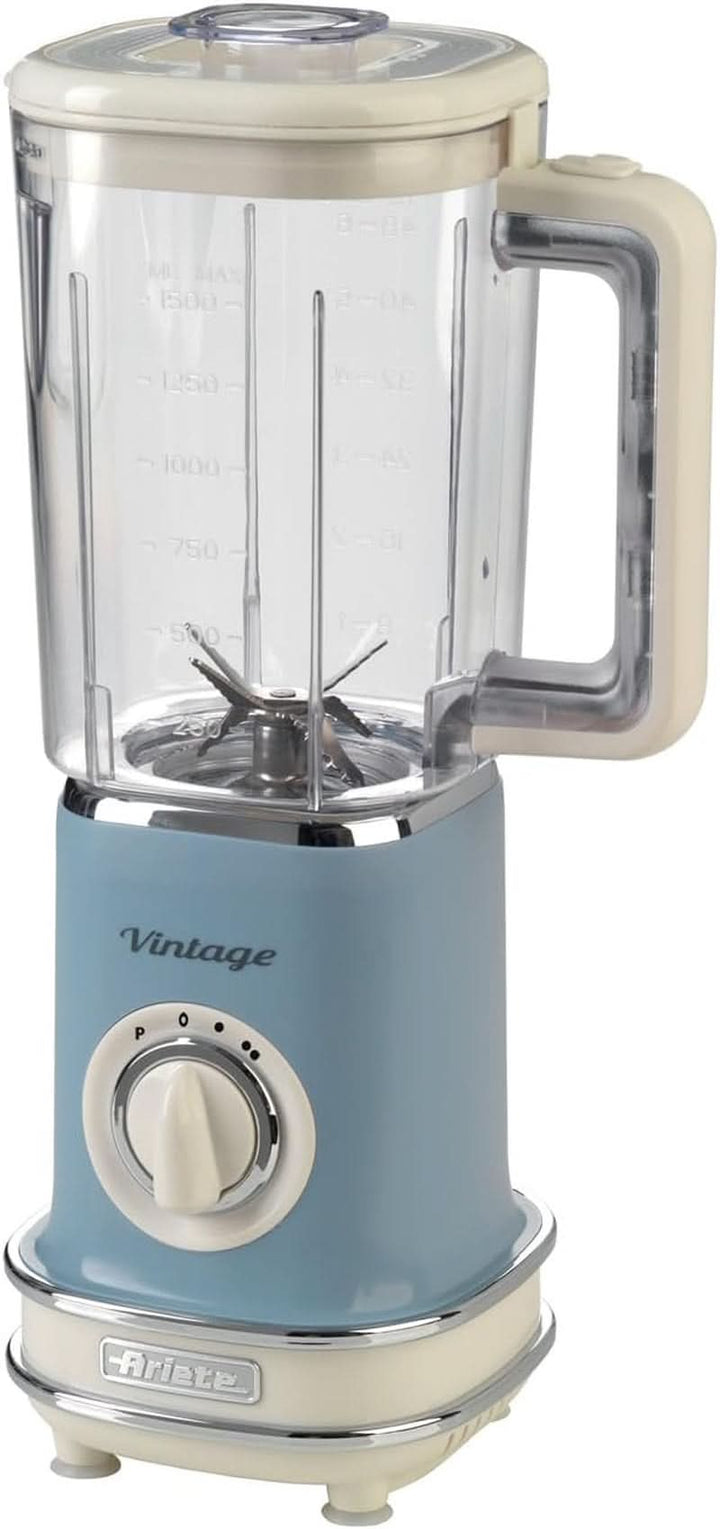 Ariete Breakfast 586 Blender, Elektrischer Mixer Mit 4 Edelstahlklingen, 2 Geschwindigkeiten + Pulse-Funktion, Anti-Rutsch-Füße, Aufsatzdeckel, 1,5 L Fassungsvermögen, 500W, Weiß Mama si Copilul Naty Shop Hellblau