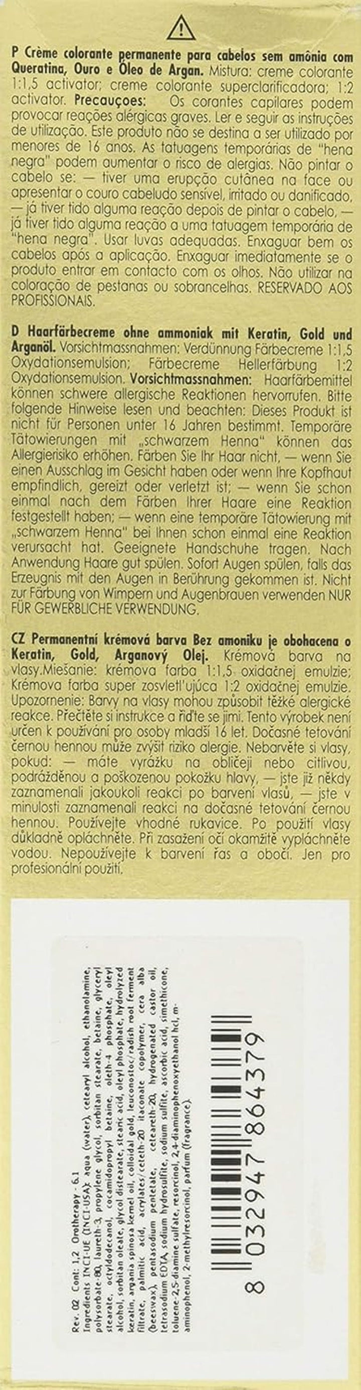 Fanola Oro Therapy Colour Keratin 6.1 100ml Vopsea pentru par Naty Shop