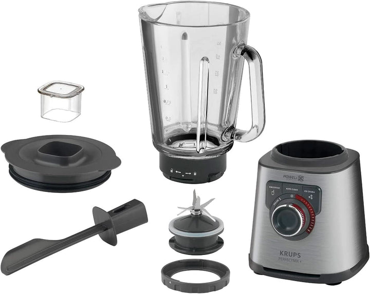 Krups KB403D Perfectmix + Hochleistungsstandmixer | 1.200W | 28.000 Upm | 2L Glasbehälter | 3 Voreingestellte Programme | Powelix- Technologie | Edelstahl/Dunkelgrau Bucatarie Naty Shop