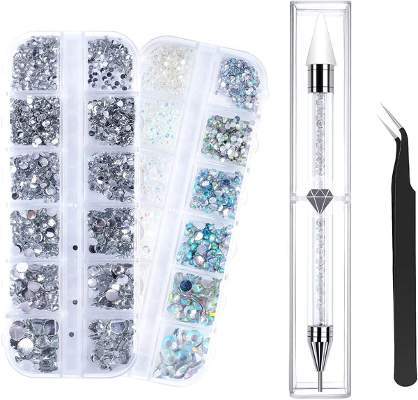 ANGNYA 4000 Stück Strasssteine Nägel Nail Art Strasssteine Dekorationen Nagelsteine Für Nail Art Zubehör Und Klare Kristall Strasssteine Handwerk Mit Pick up Pinzette Und Strass Picker Dotting Pen…