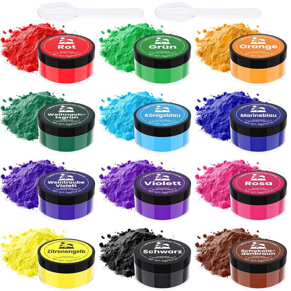 Colorant alimentar pudră 12 culori x 5 g - Colorant alimentar foarte concentrat pentru copt, colorant alimentar pudră pentru prăjituri, macarons, fursecuri, glazură (pentru uz casnic și profesional)