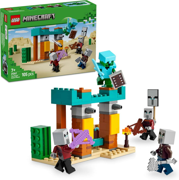 LEGO Minecraft The Illager Desert Patrol, set joc video pentru copii, mini-jucărie cu avanpost și trei minifigurine, inclusiv Plunderer, Servant și Cactus Knight 21267 Seturi de constructie Besuche den LEGO-Store Titlu implicit