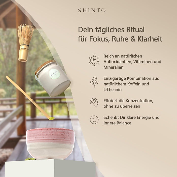 Shinto - Ceai Matcha organic „Gold” - Pulbere de ceai verde de calitate ceremonială - Certificat JAS &amp; EU BIO - Umbrit &amp; Cules manual - Import direct din Uji, Japonia - 30 g