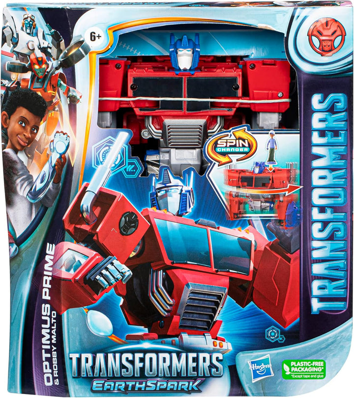 Transformers Earthspark Spin Changer Optimus Prime figurină (20 cm) cu Robby Malto figurină (5 cm), de la 6 Action figures Naty Shop