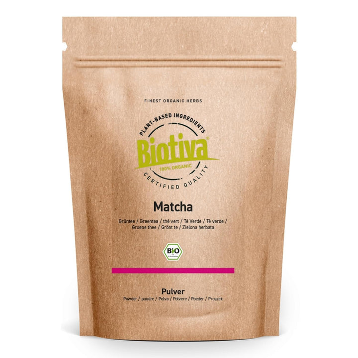 Ceai Matcha Bio 100 g - Pudră Matcha originală - Smoothie-uri cu ceai latte - Matcha bio de cea mai înaltă calitate din Japonia - Îmbuteliat și controlat în Germania - Biotiva
