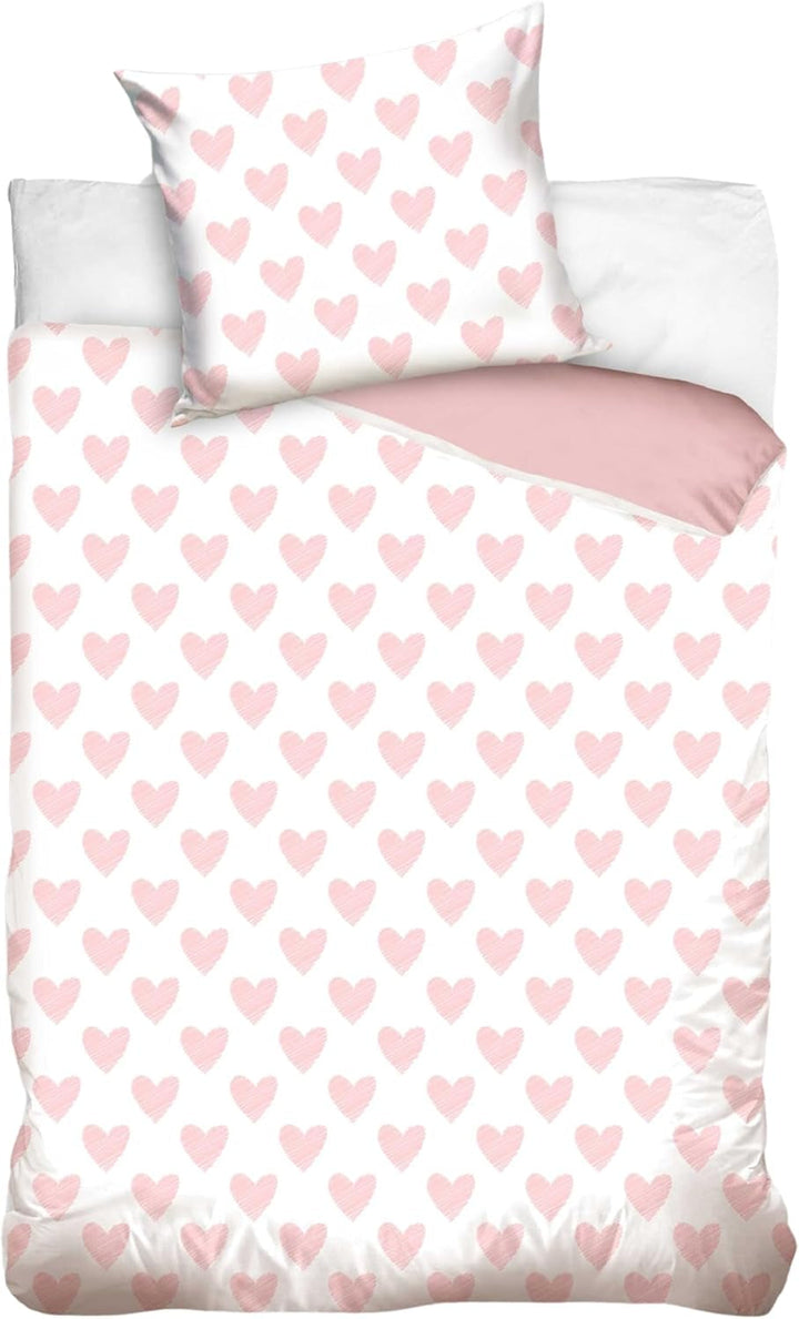 Set de lenjerie de pat pentru copii, animale, 100% bumbac cu fermoar Lenjerie de pat - copii Naty Shop Inimioare