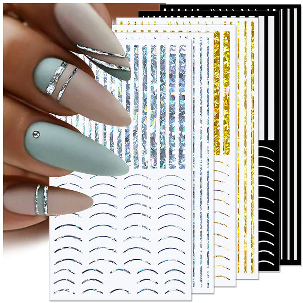 12 foi cu laser sclipici linii autocolante unghii autoadezive autocolante holografice dungi bronz autocolante unghii linie franceză arcuri curbe linii ondulate autocolante unghii accesorii Nail Art