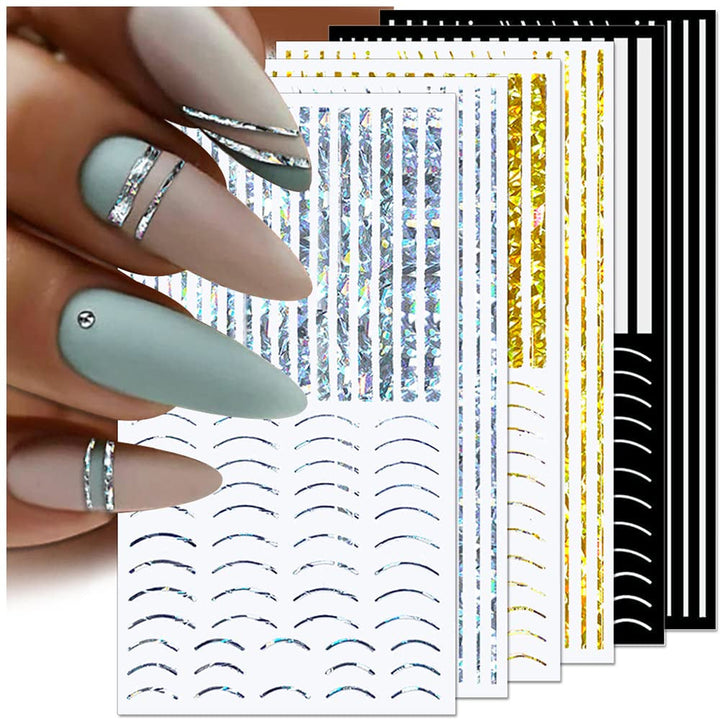 12 foi cu laser sclipici linii autocolante unghii autoadezive autocolante holografice dungi bronz autocolante unghii linie franceză arcuri curbe linii ondulate autocolante unghii accesorii Nail Art