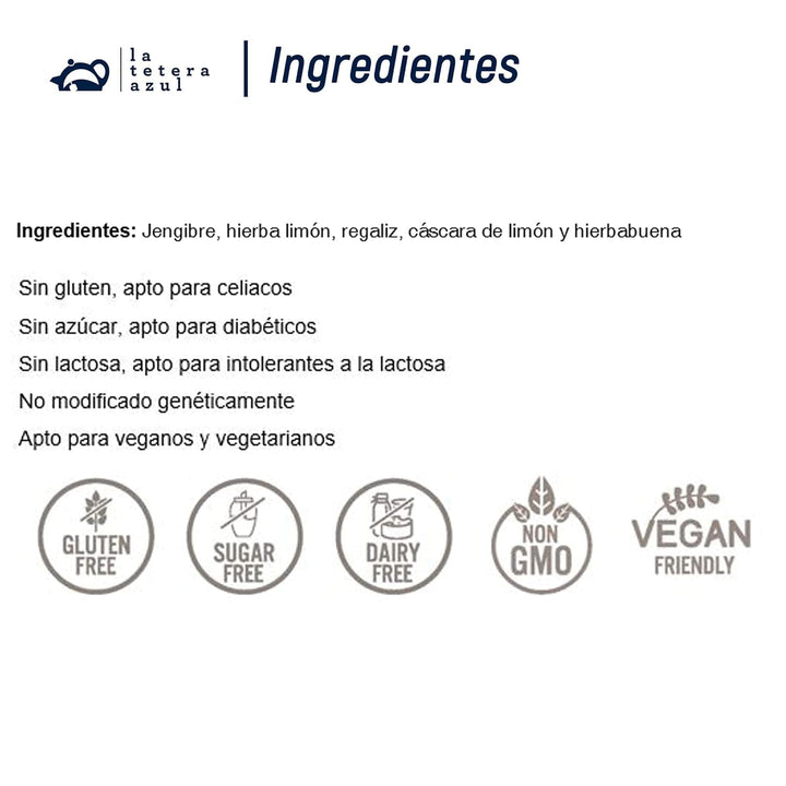 LA TETERA AZUL Infuzie ecologică de ghimbir și lămâie. Ceai bio pentru slăbit în piramide. Ghimbir și lămâie. 20 piramide.